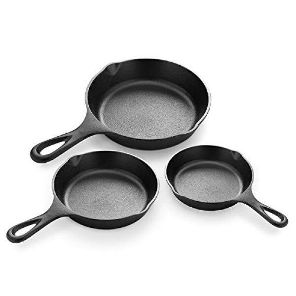 Simple Chef Cast Iron Skillet 3-Piece Set - Best Heavy-Duty Professional Restaurant Chef Quality Pre-Seasoned Pan Cookware Set - 10", 8", 6" Pans - Great For Frying, Saute, Cooking, Pizza & More