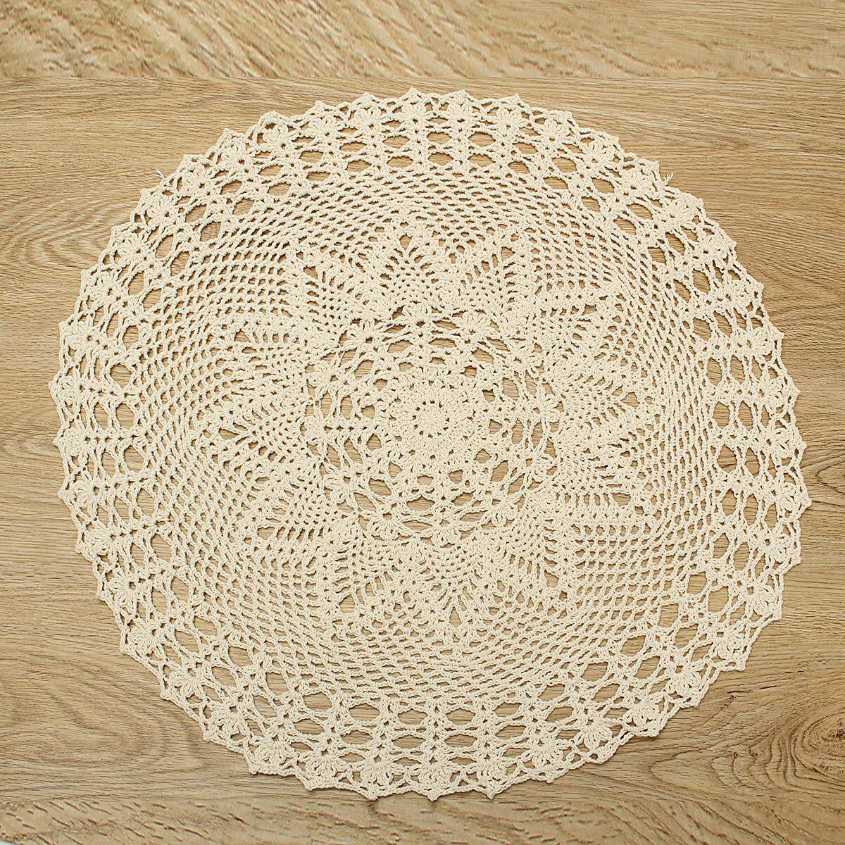 5PCS Hand Crochet Lace Doily Placemat Table Cloth Cotton Round 58CM White/Ecru#Beige