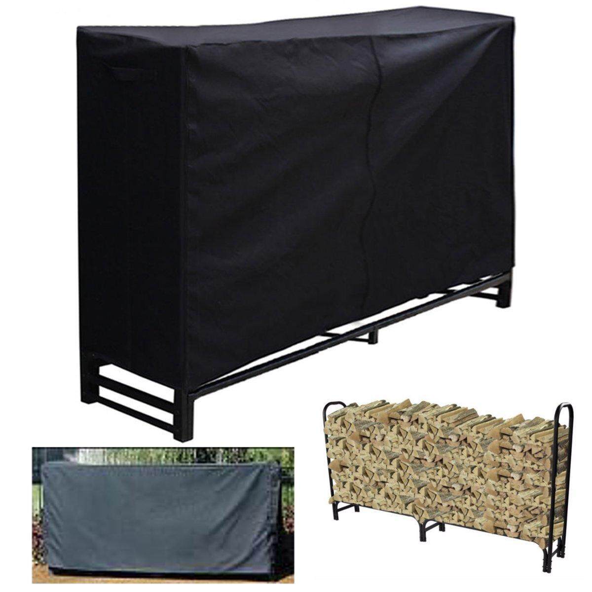 8ft Black Firewood Log Rack Polyester Covers Home Garden Patio UV Rain Protector