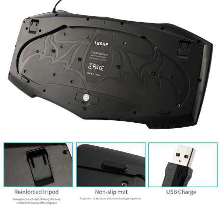 CELE LESHP HS-5899 มัลติมีเดียคีย์บอร์ดเกม Luminous ตัวอักษรแบบมีสาย USB สีดำ CELE LESHP HS-5899 มัลติมีเดียคีย์บอร์ดเกม Luminous ตัวอักษรแบบมีสาย USB สีดำ