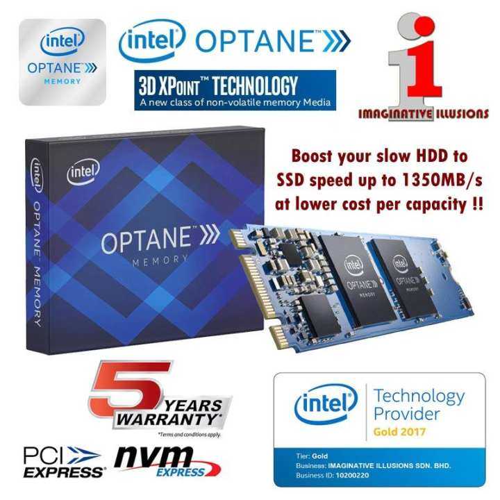 Intel Optane 32GB M.2 2280 PCIe NVMe (Boost HDD speed up to 1,350MB/s