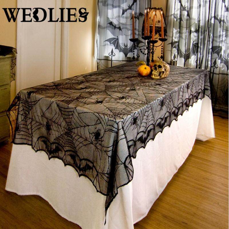 Hình chữ nhật Ren Đen Mạng Nhện Halloween Khăn Trải Bàn Tablecover Phủ Halloween Trang Trí Nhà Đạo Cụ