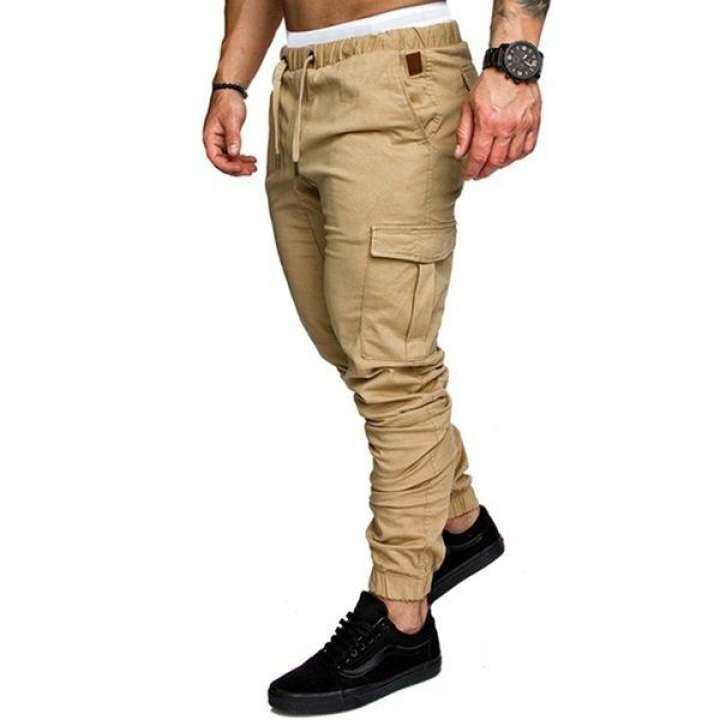 mens khaki cargo pants elastic waist