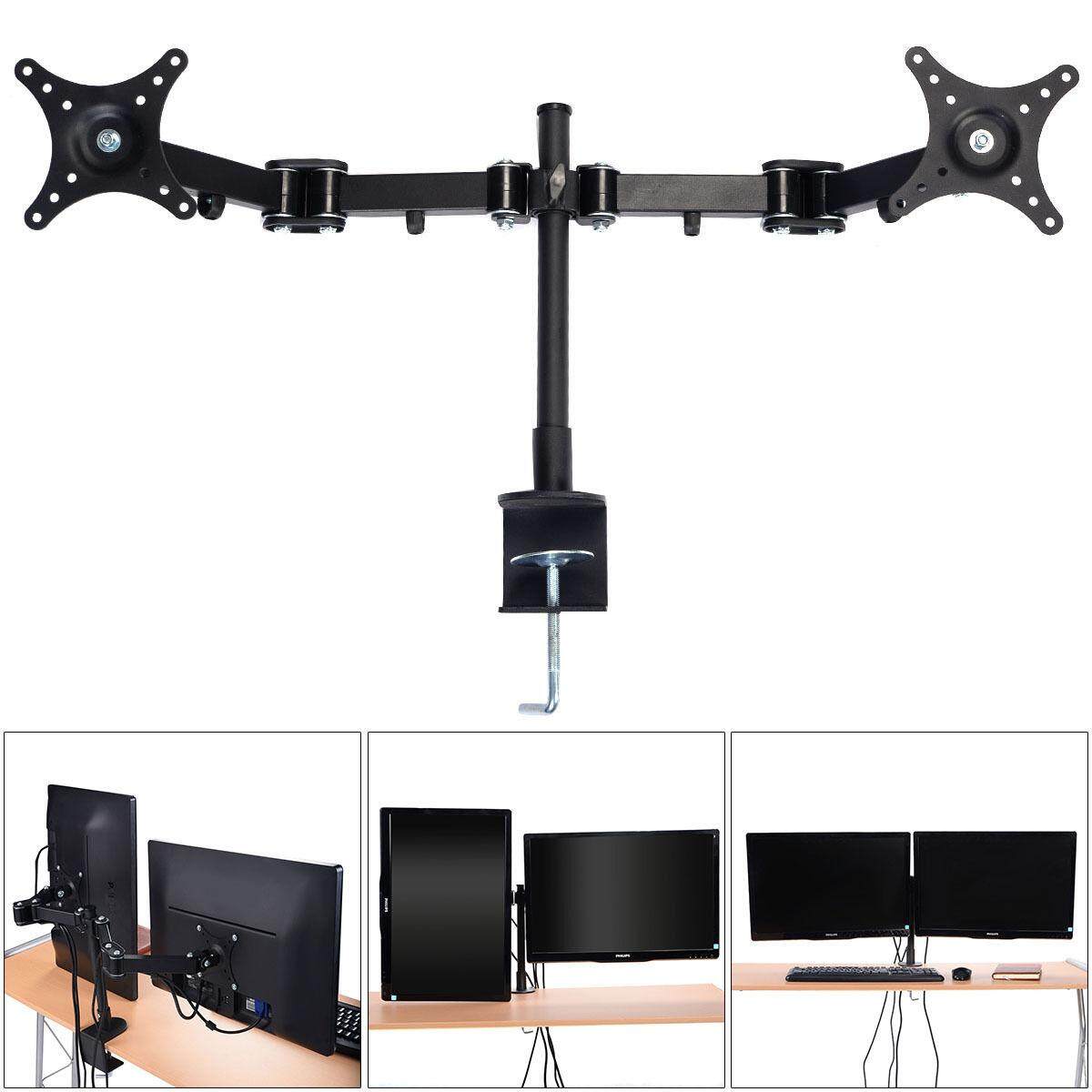 Dual HD LED Desk Mount Monitor Stand 2 Arm Display Bracket LCD Screen TV Holder