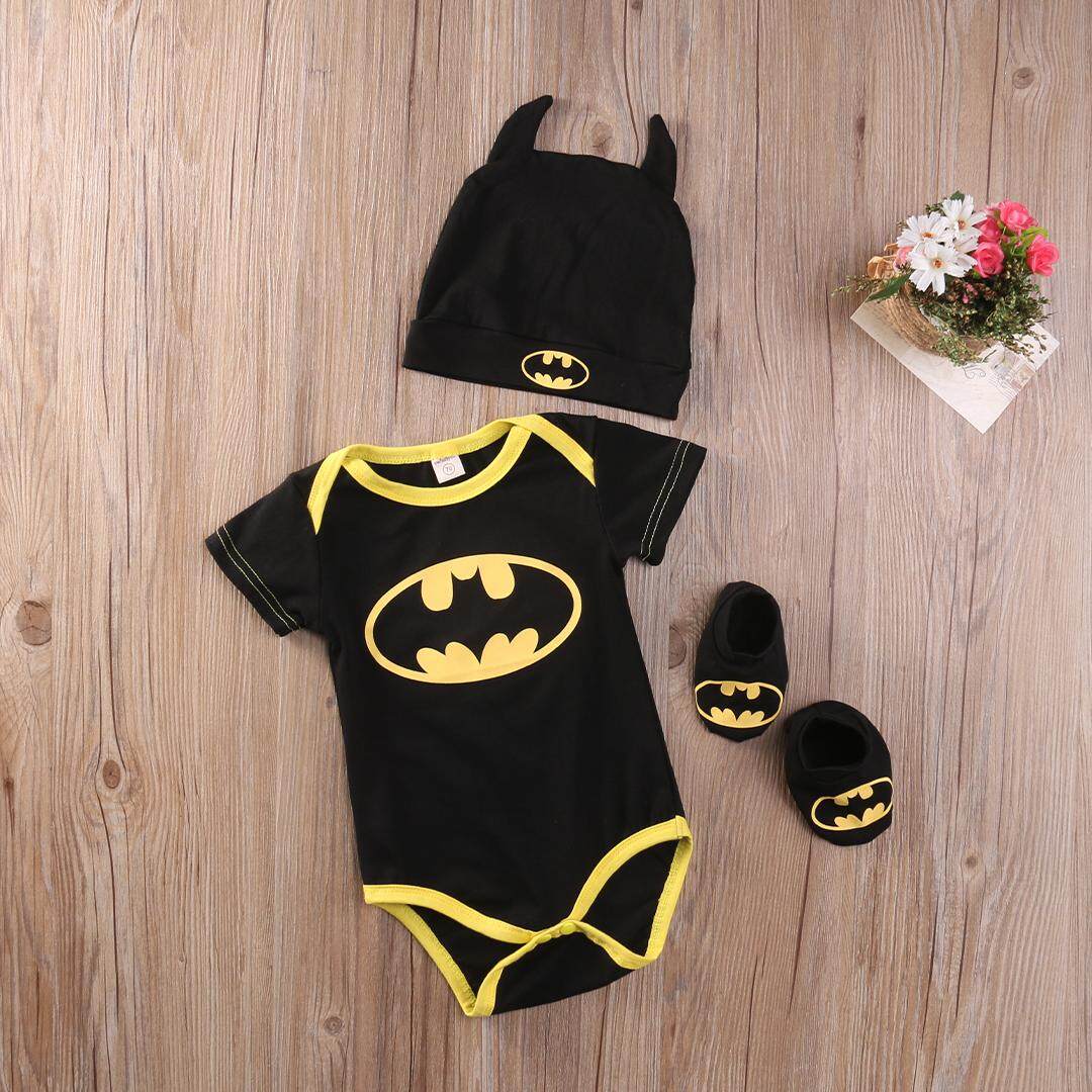 Newborn Baby Boy Girl Clothes Batman Rompers+Shoes+Hat Costumes 3Pcs Outfits Set