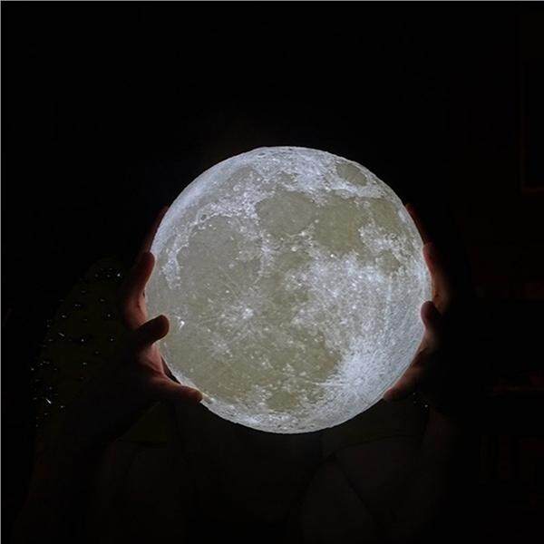 3D Moon Lamp LED Night Light Desk Top Lamp with Wooden Base and Touch Seneor 3 Color Changing USB Light 20cm