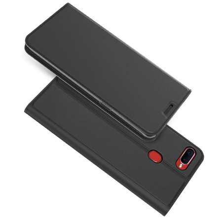 กรณี Moonmini สำหรับสำหรับ OPPO F9 หนัง PU Ultra บางพลิกฝาครอบพร้อมช่องเสียบบัตรและขาตั้ง