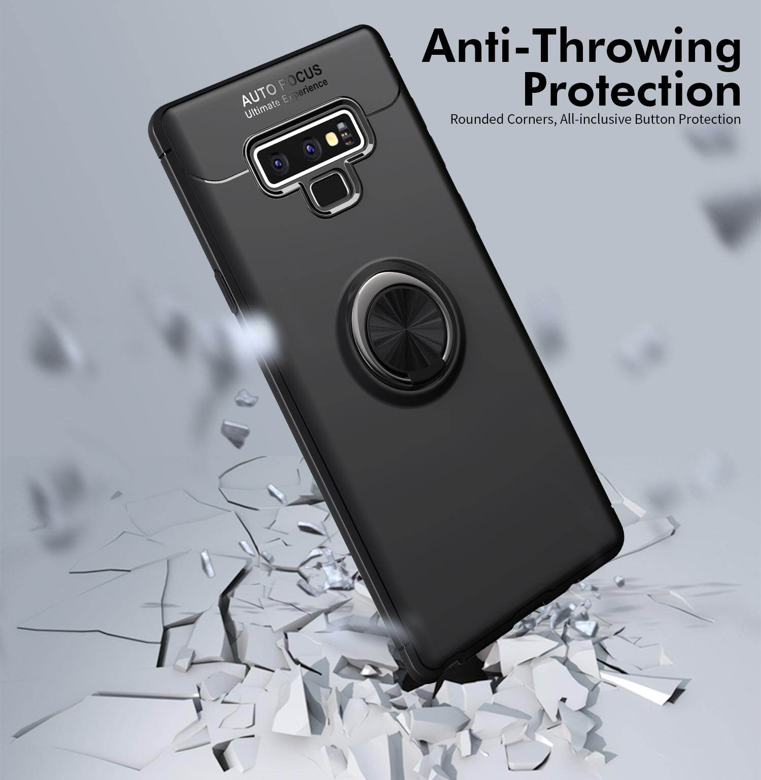 for Samsung Note9 Case [Blue Metal Ring] Soft TPU Case Back Cover, 360 Degree Rotating Hidden Ring Kickstand Holder, Can work with Car Mount, Shockproof, Impact Resistant