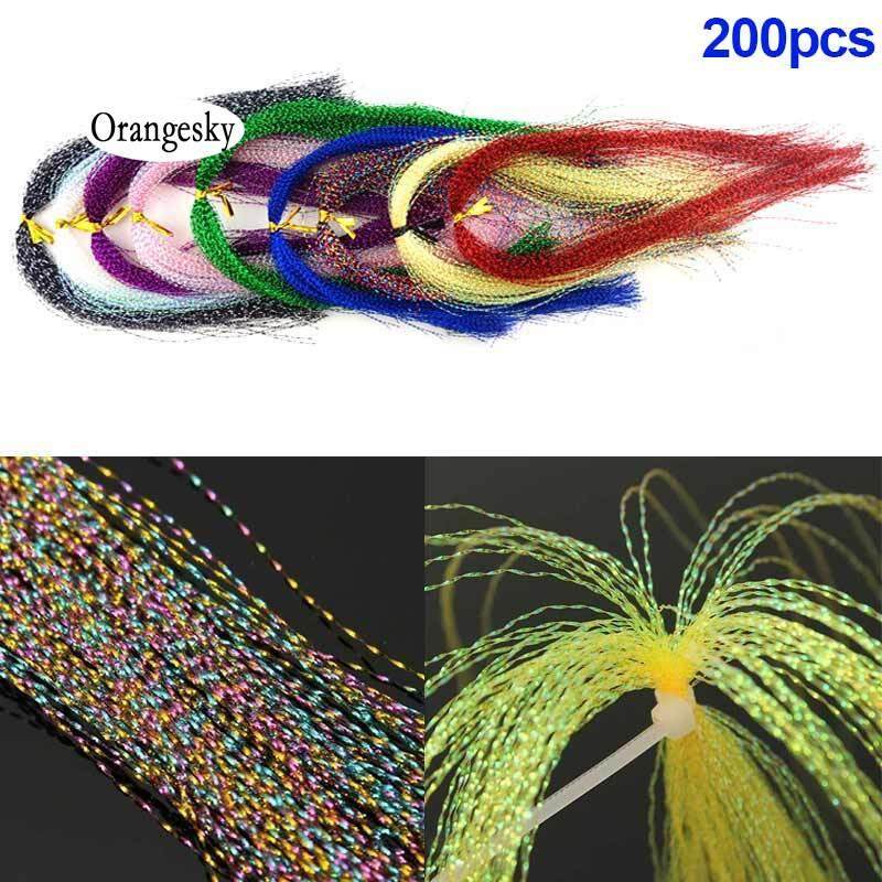 Orangesky 200pcs Jig Hook Lure Making Fly Tying Holographic Feather Line Fly Fishing Lure Tying Material DIY Artificial Bait Line