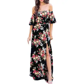 off the shoulder long floral dress