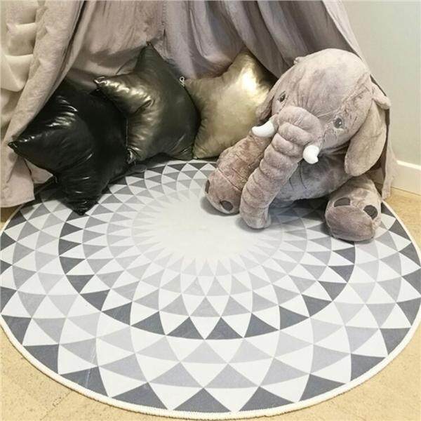 Nordic Round Floor Mats Nonslip Wearproof Fast Drying Ground Mats for Bathroom Livingroom (Light Grey Triangular Pattern Circle)