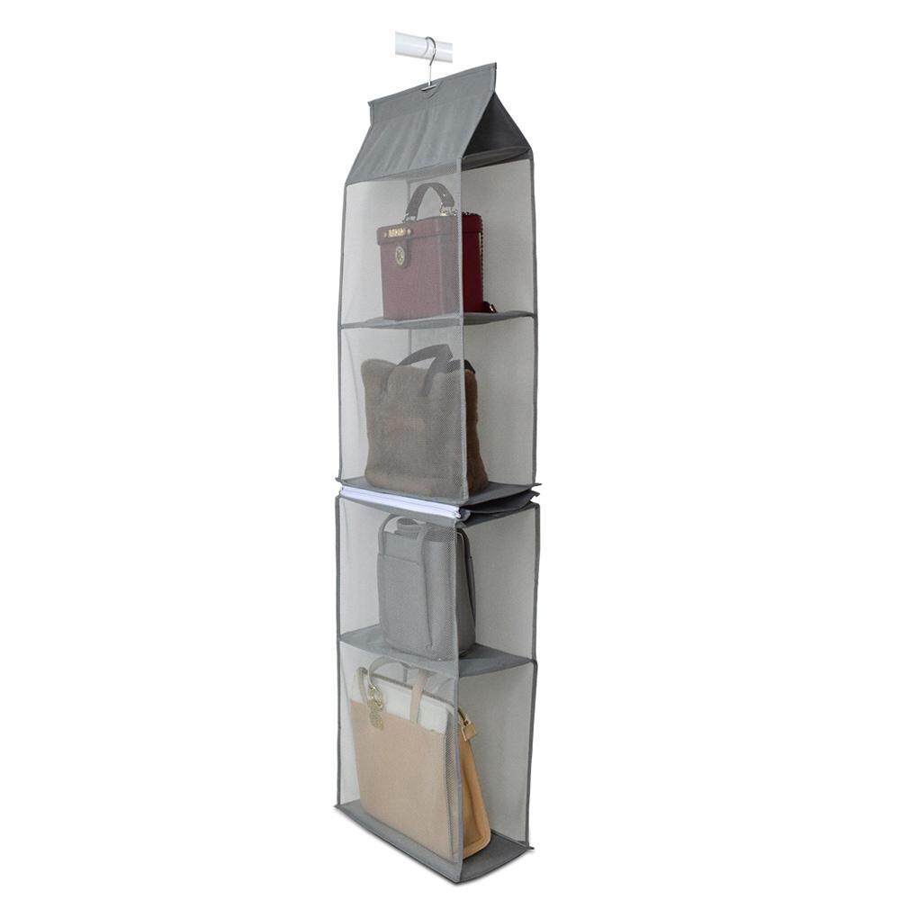 Kobwa Detachable Hanging Closet Organizer For Clothes Storage Bags Shoes 4 Shelf Handbag Collection Holder Nonwoven Cloth Space