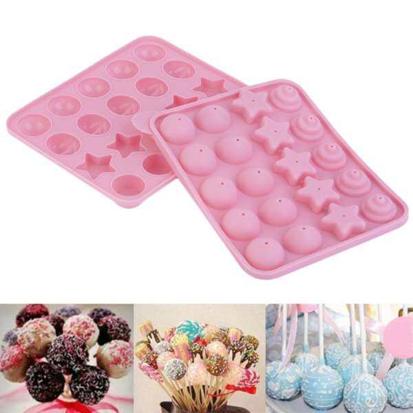 GETEK 20 Lollipop POP 4 Pattern Cake Mold Tray Chocolate Silicone Non-Stick Baking