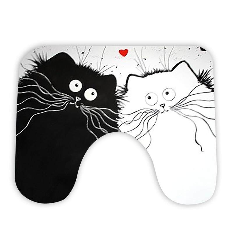 Polyester Love Two Cats Bath Mats 3PCS/Set Toilet Lid Cover Mat Absorbent Floor Rug Carpet Non Slip PVC Bathroom Decor - intl