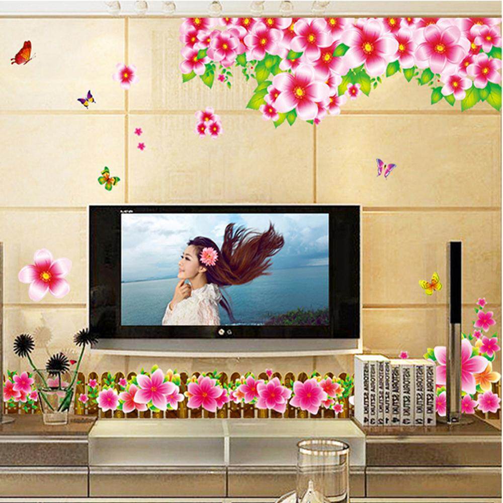 Red Fench Flower PVC Wall Decals DIY Home Sticker WallPaper Vinyl Wall arts Pictures Removable Murals For House Decoration Baby Living Rooms Bedroom Toilet