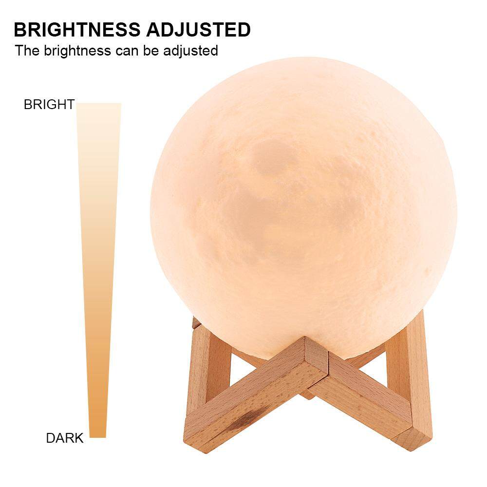 15CM Rechargeable 3D Print Moon Lamp with 2 Color Change Touch Switch Support Long Press The Switch to Adjust The Brightness - intl