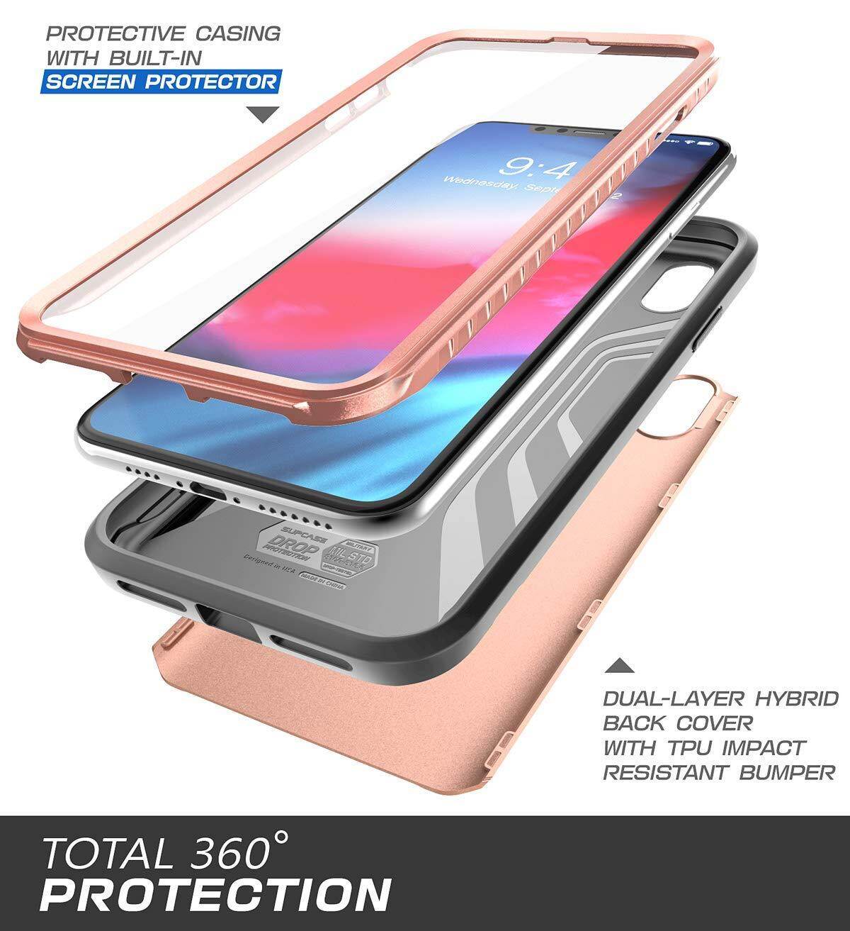 SUPCASE iPhone Xs Max Case Shocproof Protective with Screen Protector TPU Dual Layer Armor Cover 6.5 Inch