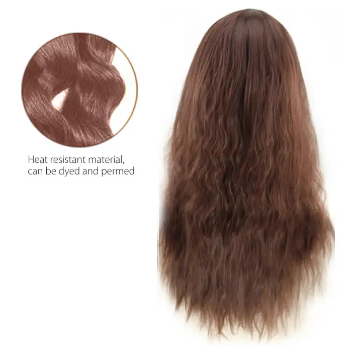 Long Full Bangs Wig Curly Hair Heat Resistant Cosplay Party Brown