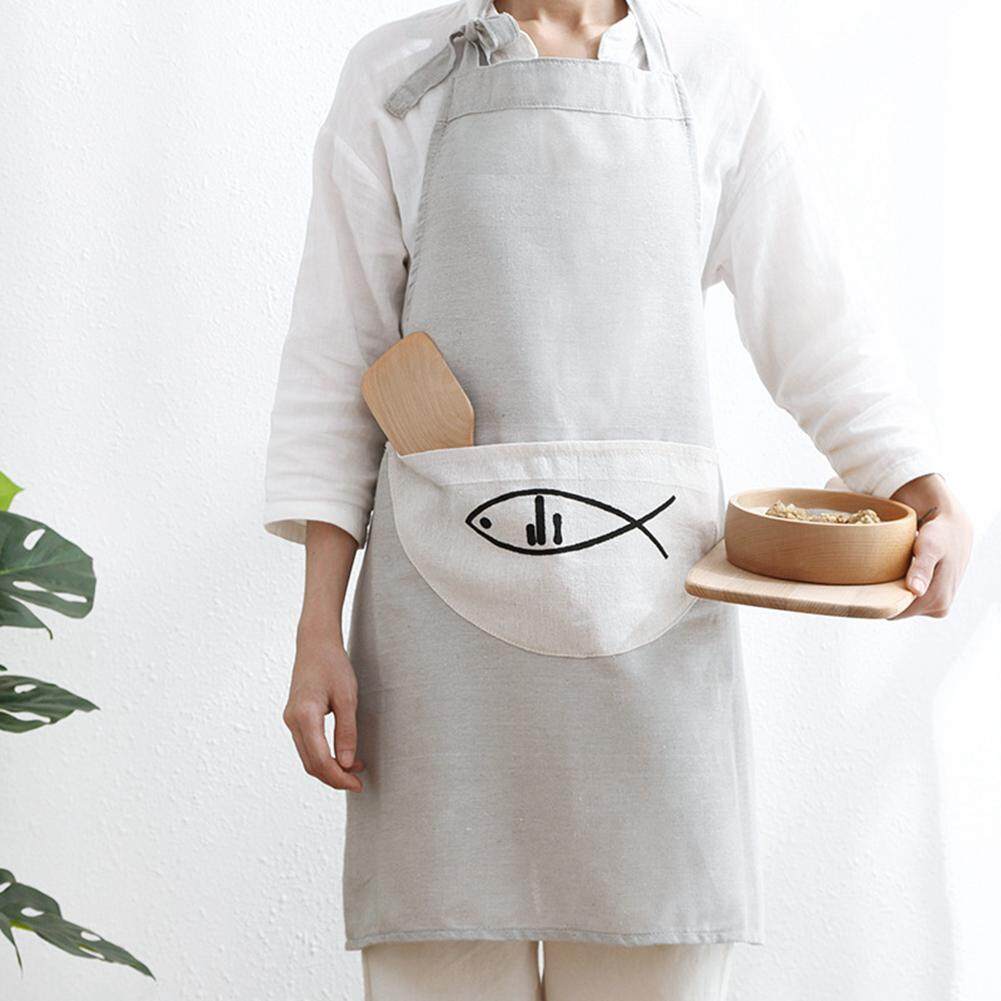 leegoal Cotton And Linen Plain Waterproof Apron Kitchen Oil-proof Padded Waist Cooking Suit Japanese-style Fashion Simple Overalls(71*66cm)