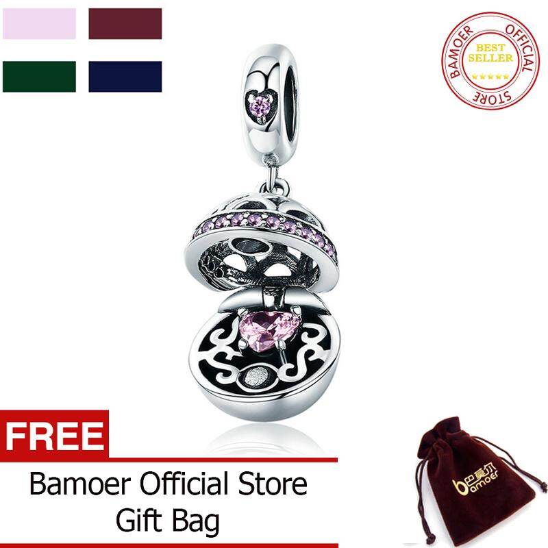 BAMOER Free Shpping Authentic 925 Sterling Silver 4 Colors Love Gift Box Dangle Ball August Charm Pendant fit Women Charm Bracelet & Necklaces Jewelry SCC689