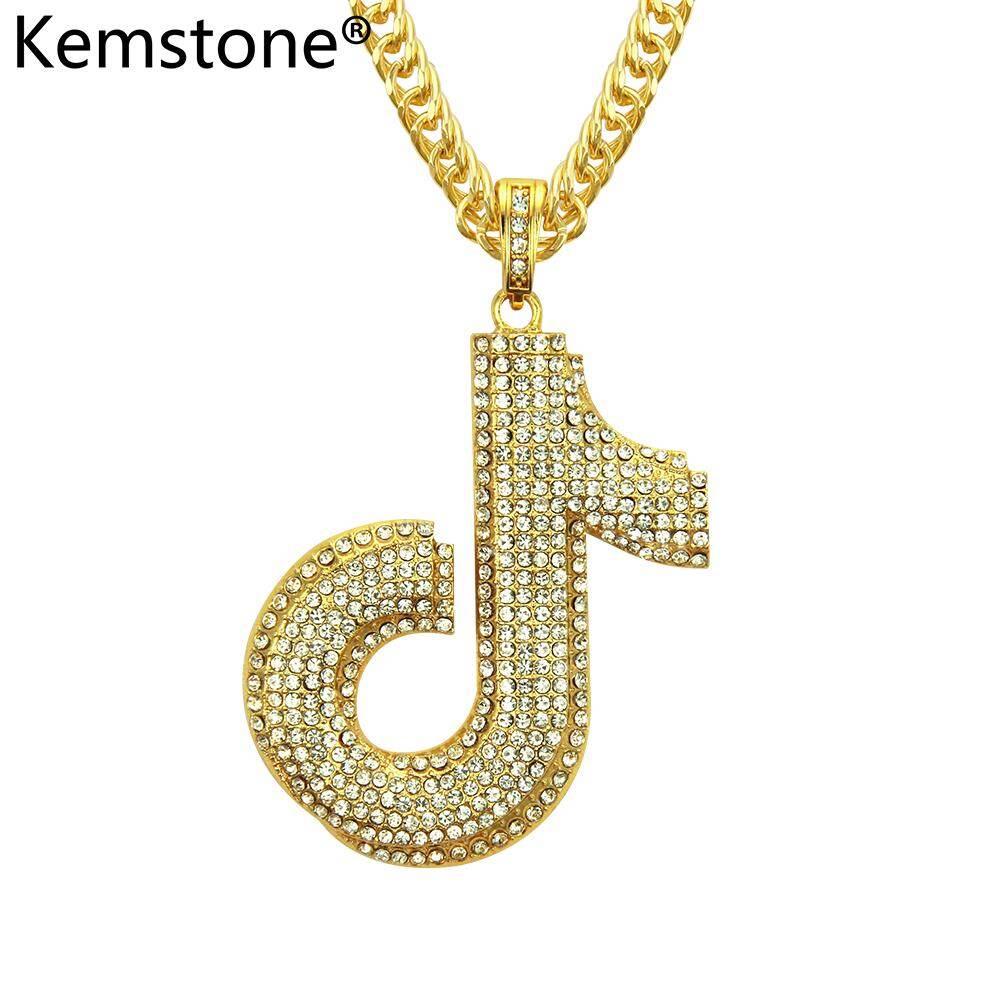 Kemstone Bling Bling Rhinestone Fashion Gold/Silver Music Note Pendant Necklace Jewelry for Men Hip Hop Style