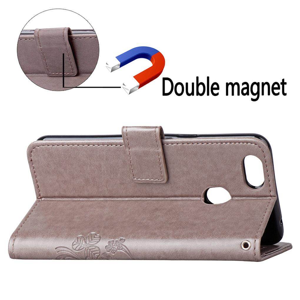 SATURCASE Case For Oppo R17, Lucky Clover PU Leather Flip Magnet Wallet