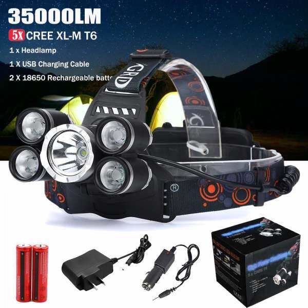 35000LM 5x XM-L T6 LED Headlamp Headlight Flashlight Head Light Lamp 18650