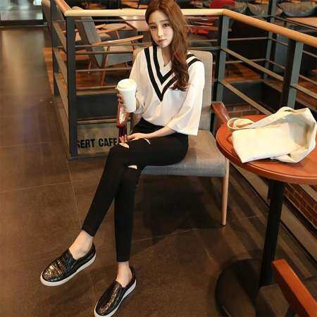 Erpstore กางเกงยีนส์สีดำกางเกงยีนส์ผู้หญิงคร็อปแพนท์ยืด Slim กางเกงนำเทรนด์ BK25