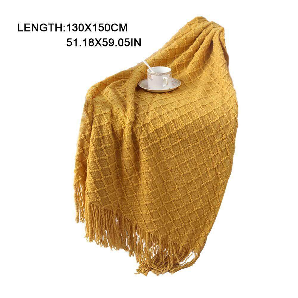 leegoal Cotton Square Knit Throw Blanket For Couch Chairs Beach Sofa Decorative,Lattice Sofa Yellow Blanket Air Conditioning Blanket