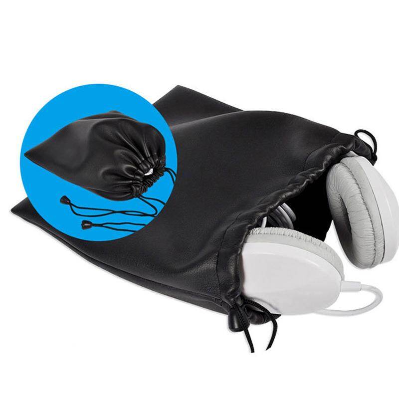 PU Leather Soft Headphone Bag Earphone Headset Pouch Headphone Case Hard Disk Cable Card Storage Bag With Locking String