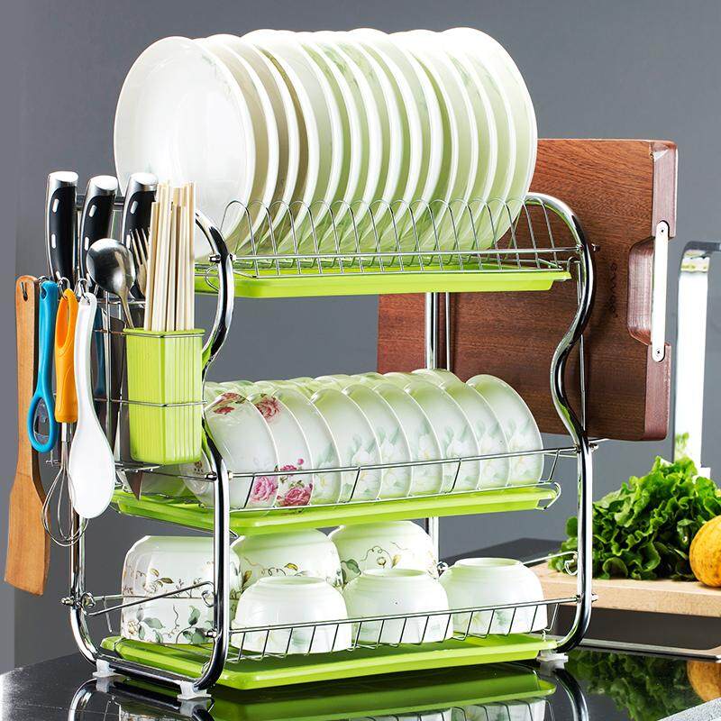 NETEL 3 Tier Kitchen Dish Rack with Chopstick Holder Sink Stainless Steel Three Shelf Drying Drain Dishes Rack