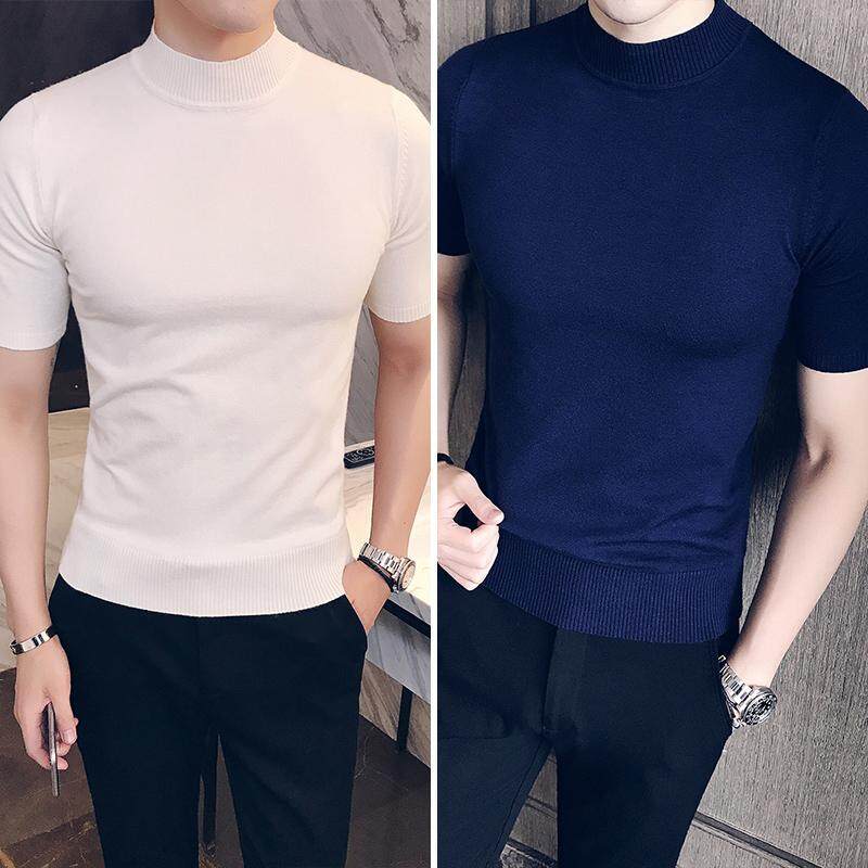 mens short sleeve mock neck sweater