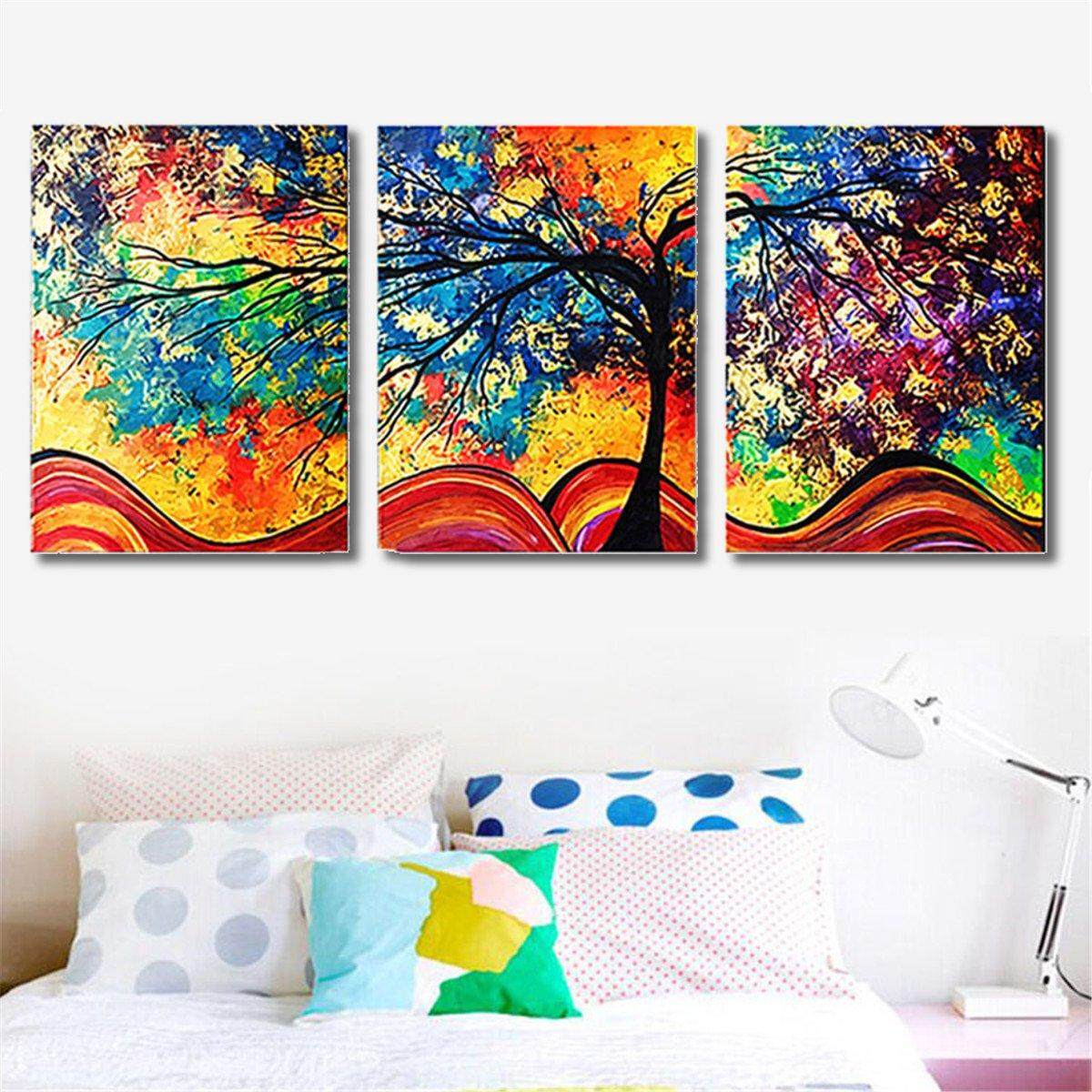 3Pcs Abstract Colorful Tree Canvas Print Art Painting Picture Home Decor Framed