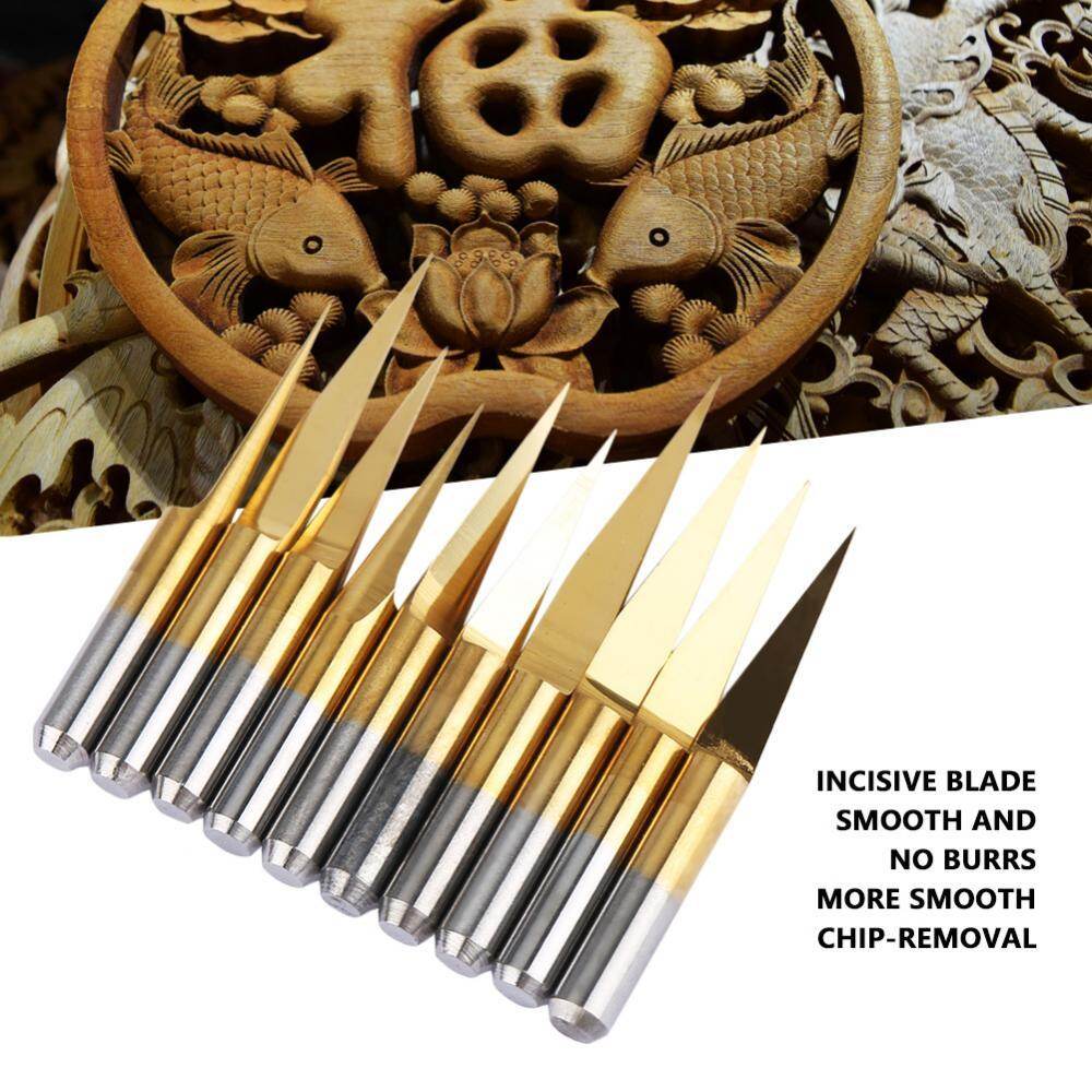 minxin 10pcs 3.175mm Titanium Coated Tungsten Steel Engraving CNC Bit Carving Tool (3.175*10°*0.1)