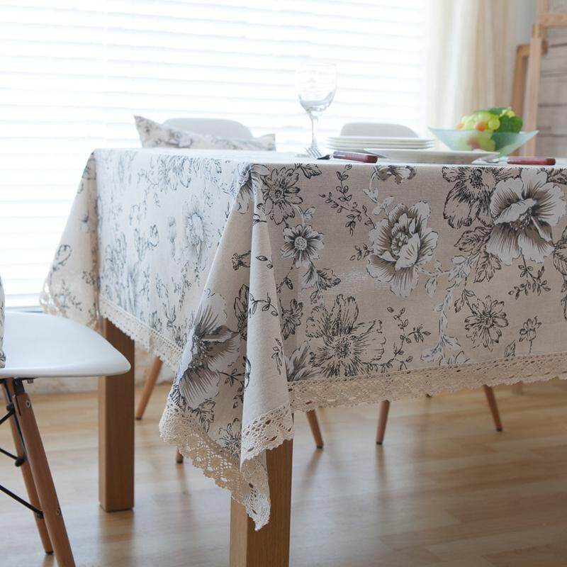 Cotton Linen Fresh Peony Flower Tablecloth Washable Table Cover Table Runner Placemat Home Dinner Table Decoration Textiles#140*200 - intl