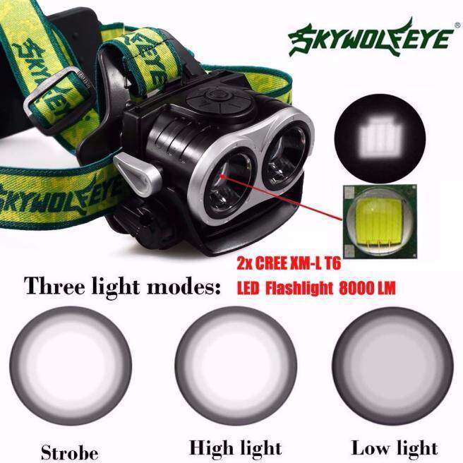 8000LM 2X XM-L T6 Headlamp Headlight Head Light LED Rechargeable USB