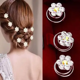 Bzy 12 Pcs Bright Crystal Flower Pearl Spiral Hair Clips Twisted
