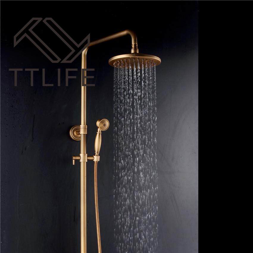 TTLIFE Bathroom Retro Shower Set Faucet Antique Brass Brass Style Dual Handles Wall Handles