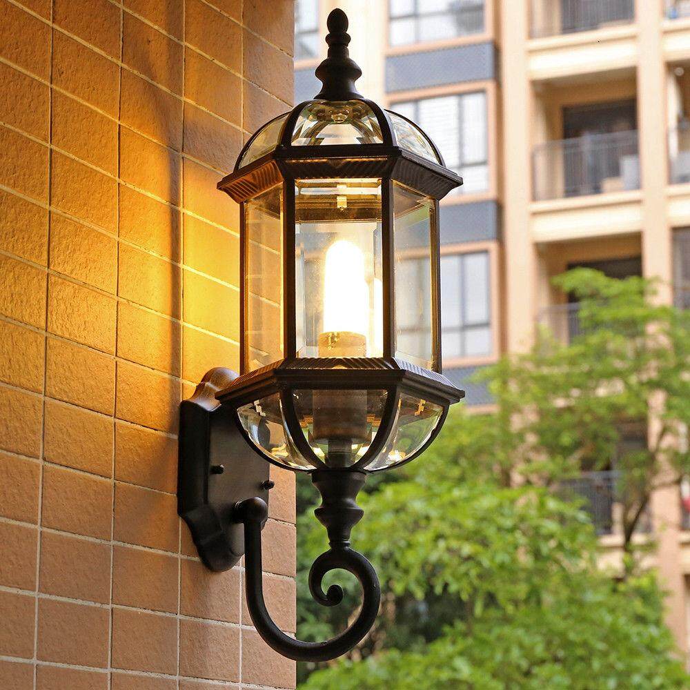 Pháp Tỉnh Đèn Tường Ngoài Trời Sconce Kim Loại Đèn Lồng Bóng Thủy Tinh 1 Đèn Nghệ Thuật