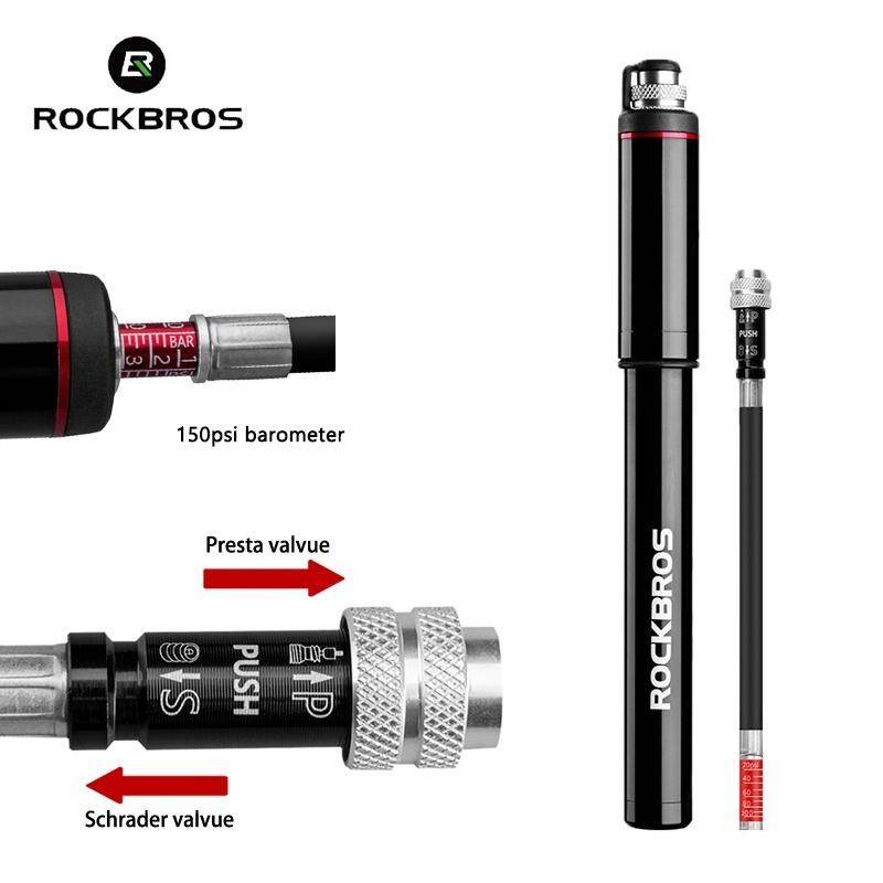 ROCKBROS Portable 150psi High Pressure Mini Pump with Barometer For Presta/Schrader Valvue