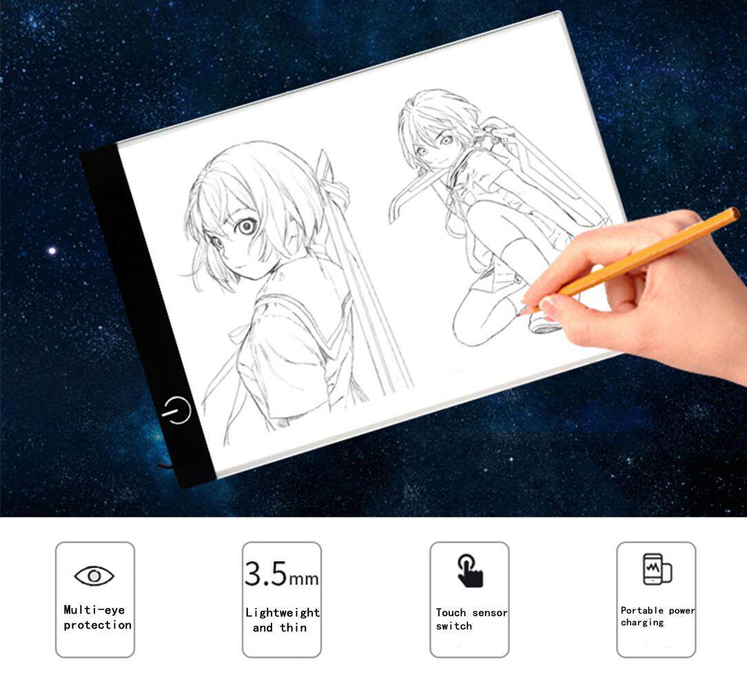 A4 LED Cartoon Light Tablet Pad USB Charging Copyboard Facsimile Board Light Table Gift Specification:A4 (dimmable) + 1.5m USB cable (without charging head)