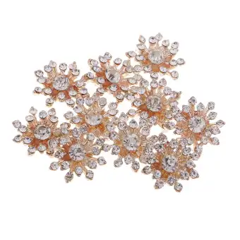 Perfeclan 10 Pieces Gold Metal Rhinestone Flower Embellishments