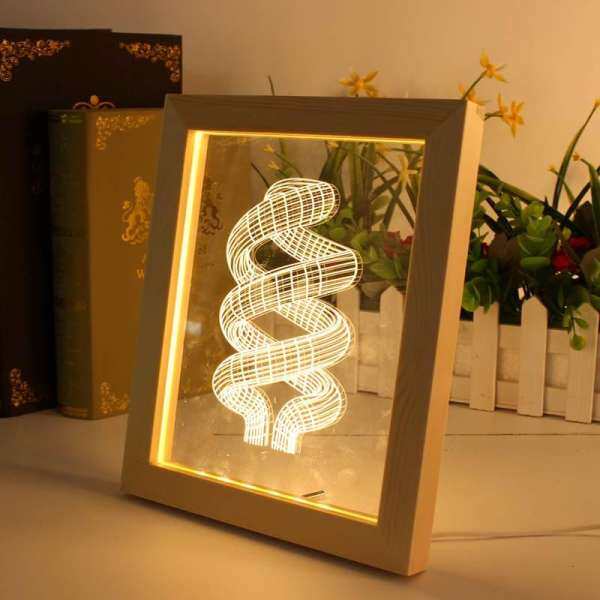 Kcasa FL-705 3D Photo Frame Illuminative LED Night Light Wooden Annular Desktop Decorative USB Lamp#Log