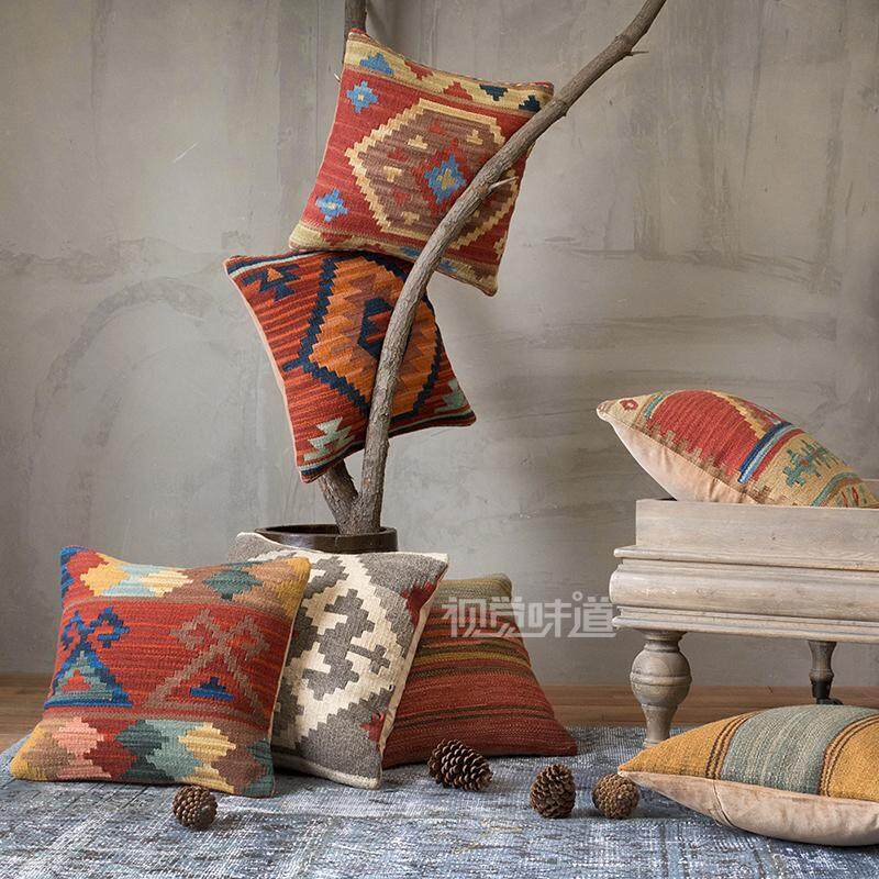 Ấn Độ Nhập Khẩu Kiểu Mỹ Làng Quê/Quốc Gia/Kilim Thủ Công Dệt Cứng Lông Cừu Gối Ôm/Đệm Tựa