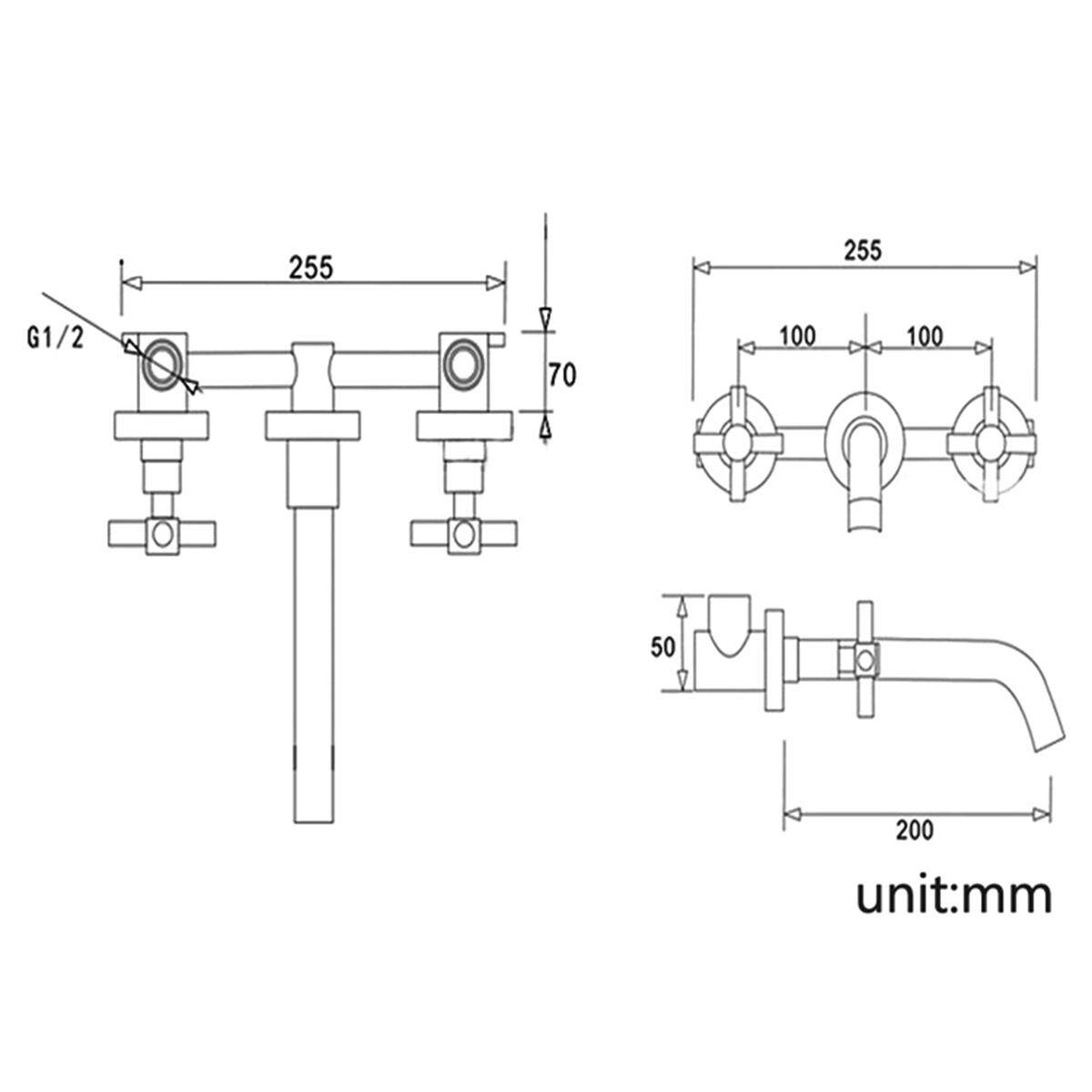 Màu Đen hiện đại Đồng Tường Chậu Nóng Lạnh Trộn Vòi Vòi nước G1/2\"