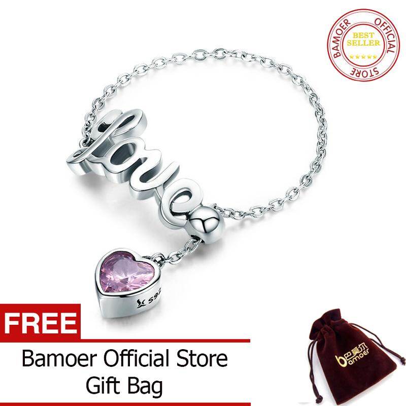 BAMOER Free Shpping Genuine 925 Sterling Silver Love Letter Adjustable Finger Ring Female Party Finger Ring Sterling Silver Jewelry SCR246