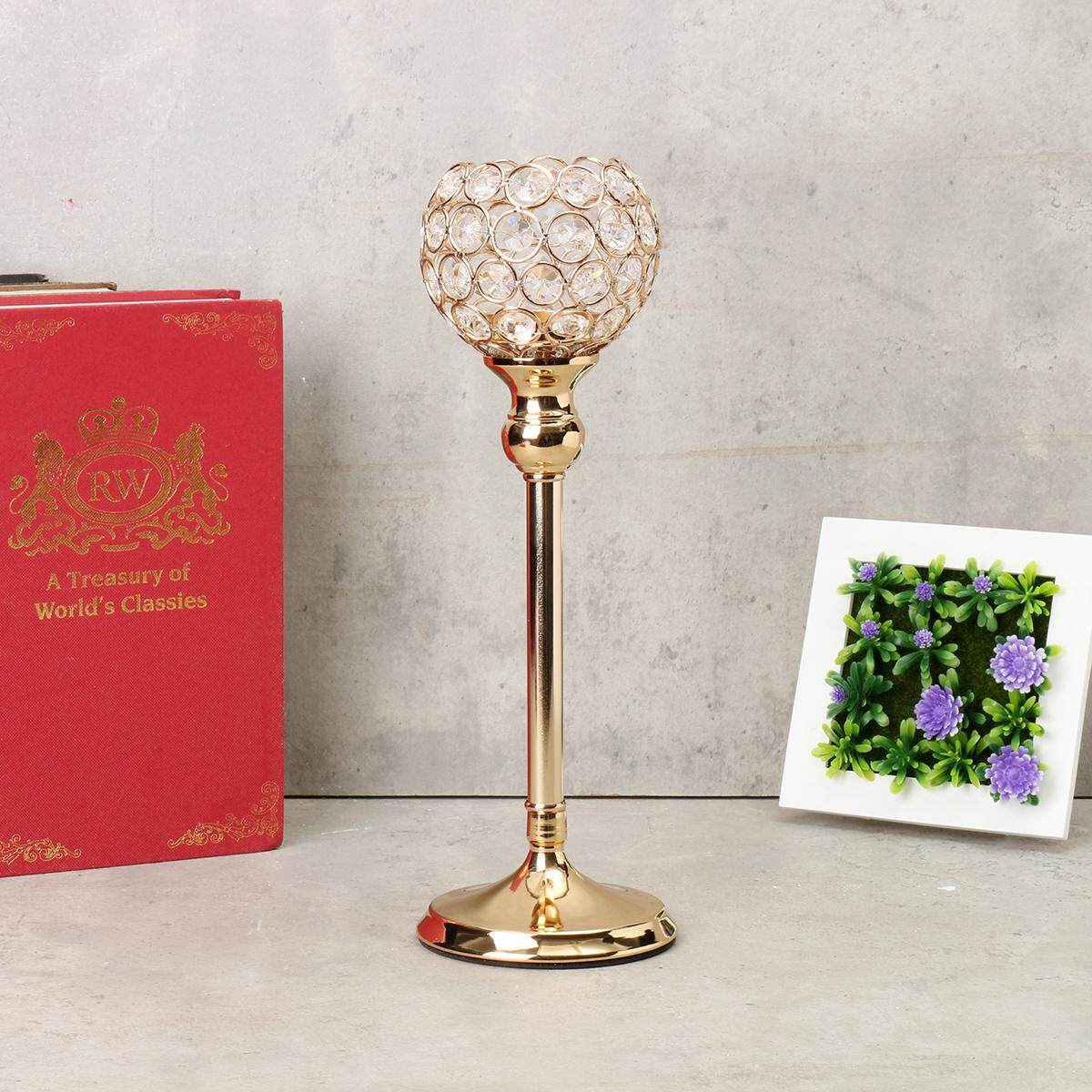 Crystal Wedding Party Event Table Tealight Votive Candle Holder Candlestick Gift Gold 35cm