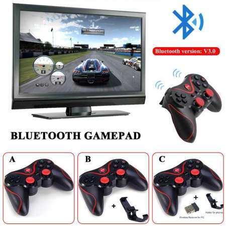 RYT T3 Bluetooth Wireless Gamepad S600 STB S3VR Game Controller Joystick For Android iOS Mobile Phones PC B BLack and red