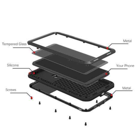 Xiaomi Mi MAX 3 กรณี DAWANGSHENG อลูมิเนียมกรอบโลหะ + TPU ซิลิโคน Tri - proof กรณีกันน้ำ Snowproof Shock - proof ทนต่อการขีดข่วน Dirtproof เต็มรูปแบบป้องกันที่ครอบสำหรับ Xiaomi Mi MAX 3 6.9