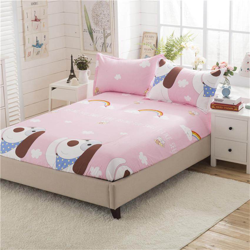 3PCS New Cotton Bed Fitted Sheet 2 Pillow Cases Bedspreads Bedding Sheets Set for Twin King Queen Size - intl